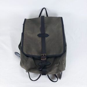 Filson Tin Cloth Backpack Green Rucksack Leather Straps Made in USA